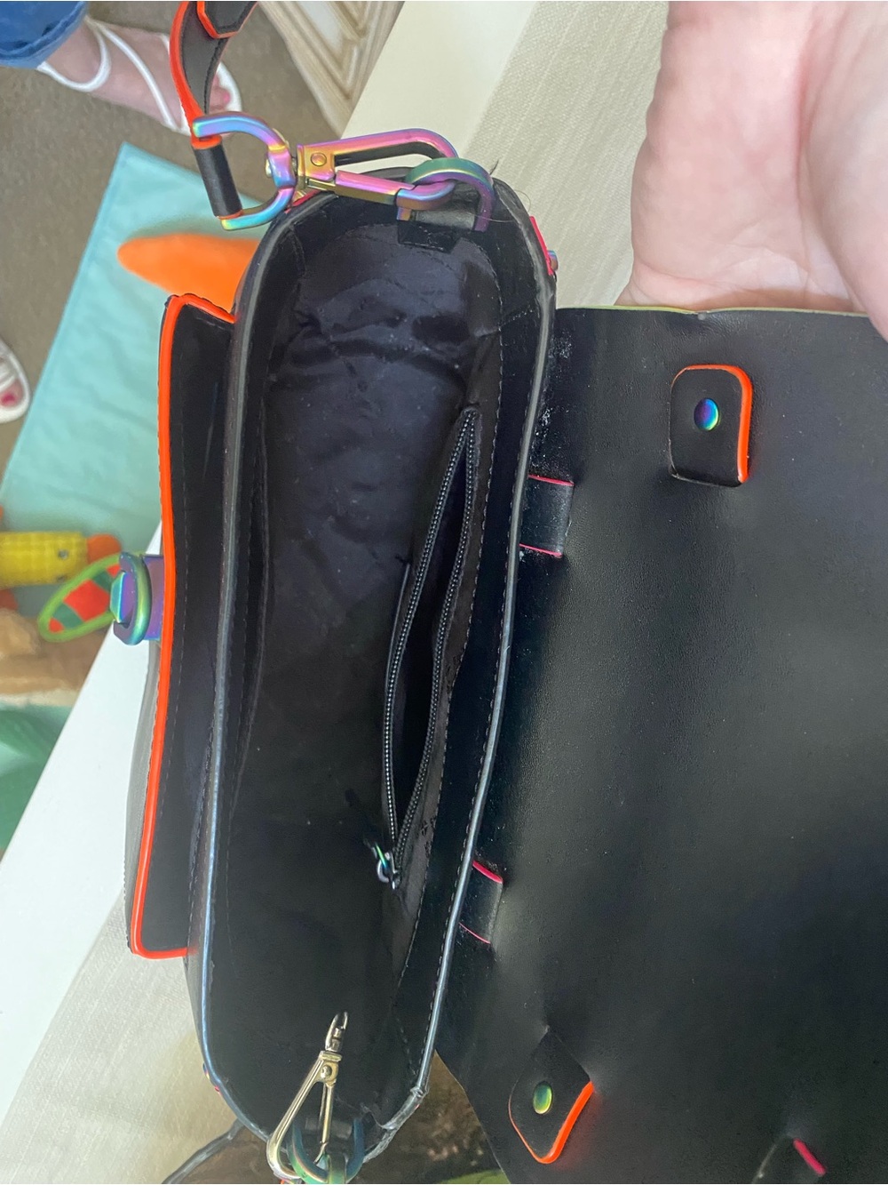 Michael Kors Black Satchel with Neon Orange and Pink Trim - Picture 2 of 4